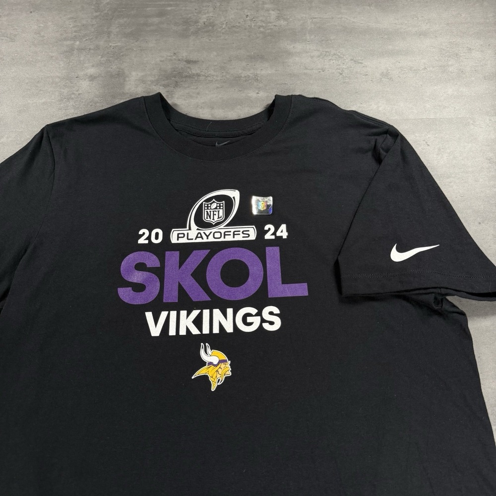 Nike Minnesota Vikings Shirt Men Medium Black Purple Cotton NFL Playoff Football